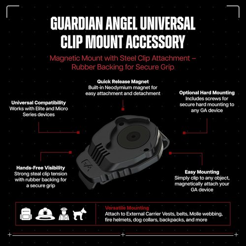 Guardian Angel Flashlight Universal Clip Mount Accessory – Magnetic Mount with Screw-in Feature – Steel Clip Attachment, Rubber Backing for Grip – for Belts, Molle, Fire Helmets, Dog Collars, Hats