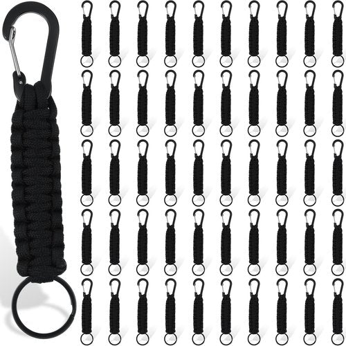 Gisafai 12/24/50 Pcs Paracord Keychain 550 Survival Paracord Lanyard Outdoor Camping Fishing Hiking Travailing(Black,50 Pcs)