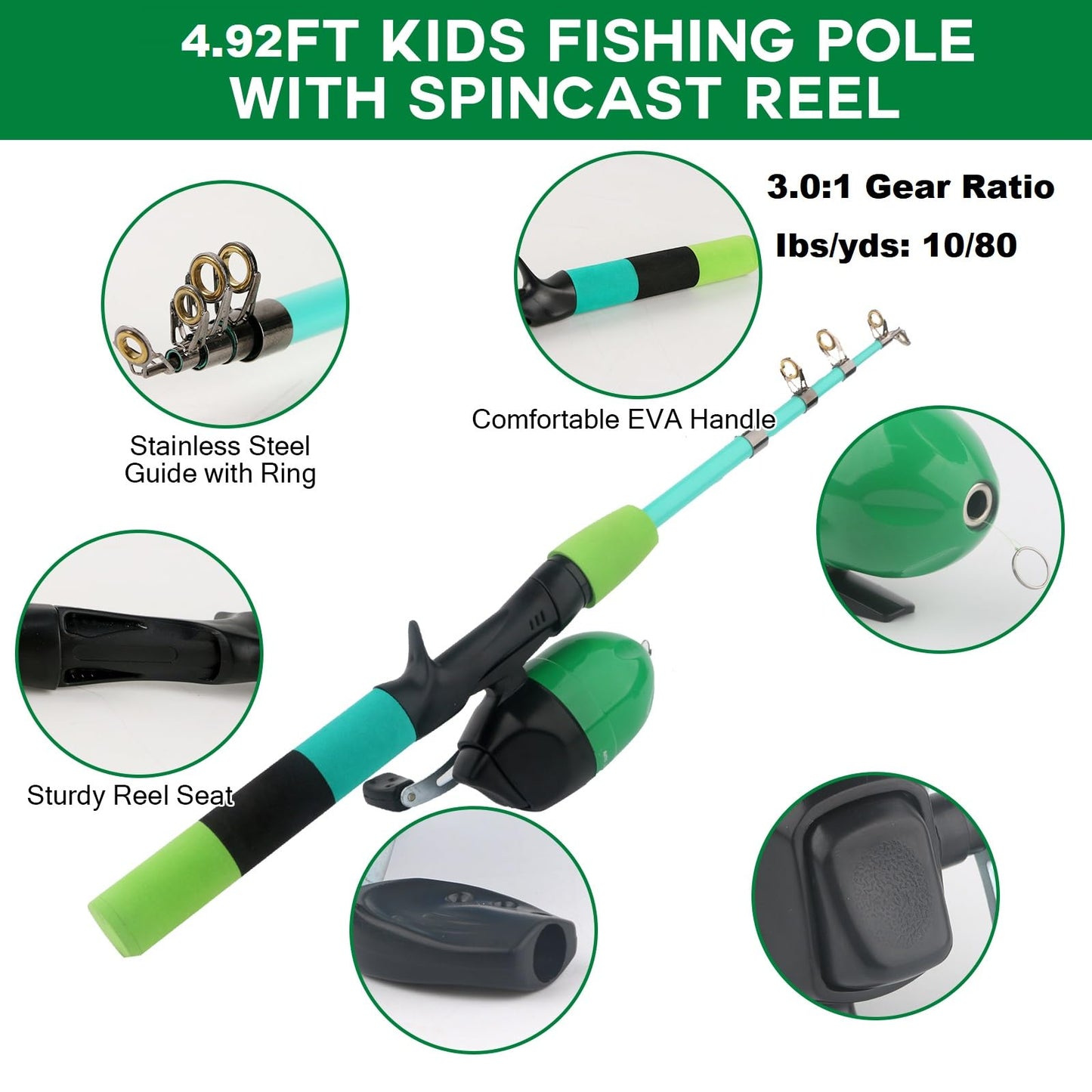 Family Fishing Pole Combo, 2PCS Portable Parent-Child Travel Fishing Kit, 6.89FT 4.92FT Telescopic Fishing Rod Spinning Reel Spincast Reel Baits Pliers Fish Lip Gripper Gift for Adults Kids Youth