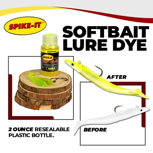Spike It Softbait Dip-n-Glo Garlic Scented Lure Dye | Vibrant Chartreuse Color | Fishing Worm Paint for Soft Plastic Lures | 2 Oz Bottle