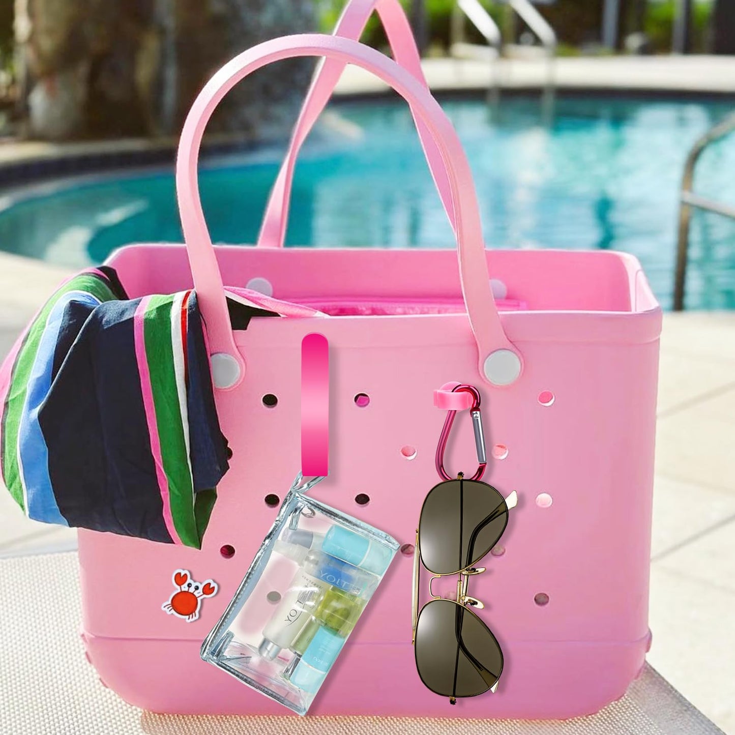 AIERSA Inserts Hooks Accessories for Bogg Bag,Charms Key Holder Carabiner for Bogg Bags,Pouch Earphone Tassel Keychain Holder Attachment Compatible with Simply Southern Rubber Beach Bags -Red