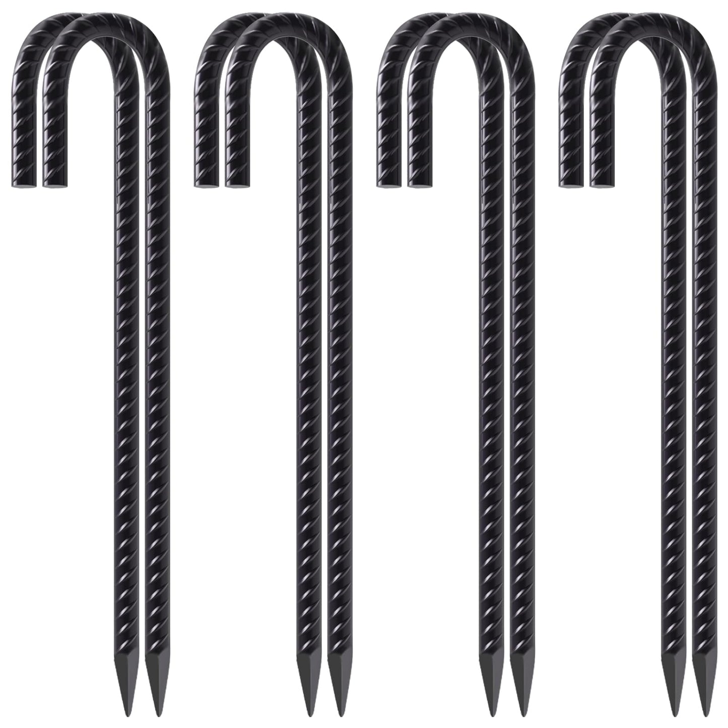 VVOKGO Rebar Stakes 12 Inches J Hook Heavy Duty Chain Link Fence Stakes, 8 Pcs Metal Long Tent Spikes Ground Anchors for Wire Fencing, Dogs Digging, Camping Tents, Swings, Greenhouse, Black