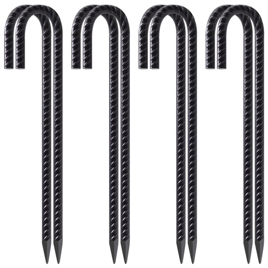 VVOKGO Rebar Stakes 12 Inches J Hook Heavy Duty Chain Link Fence Stakes, 8 Pcs Metal Long Tent Spikes Ground Anchors for Wire Fencing, Dogs Digging, Camping Tents, Swings, Greenhouse, Black