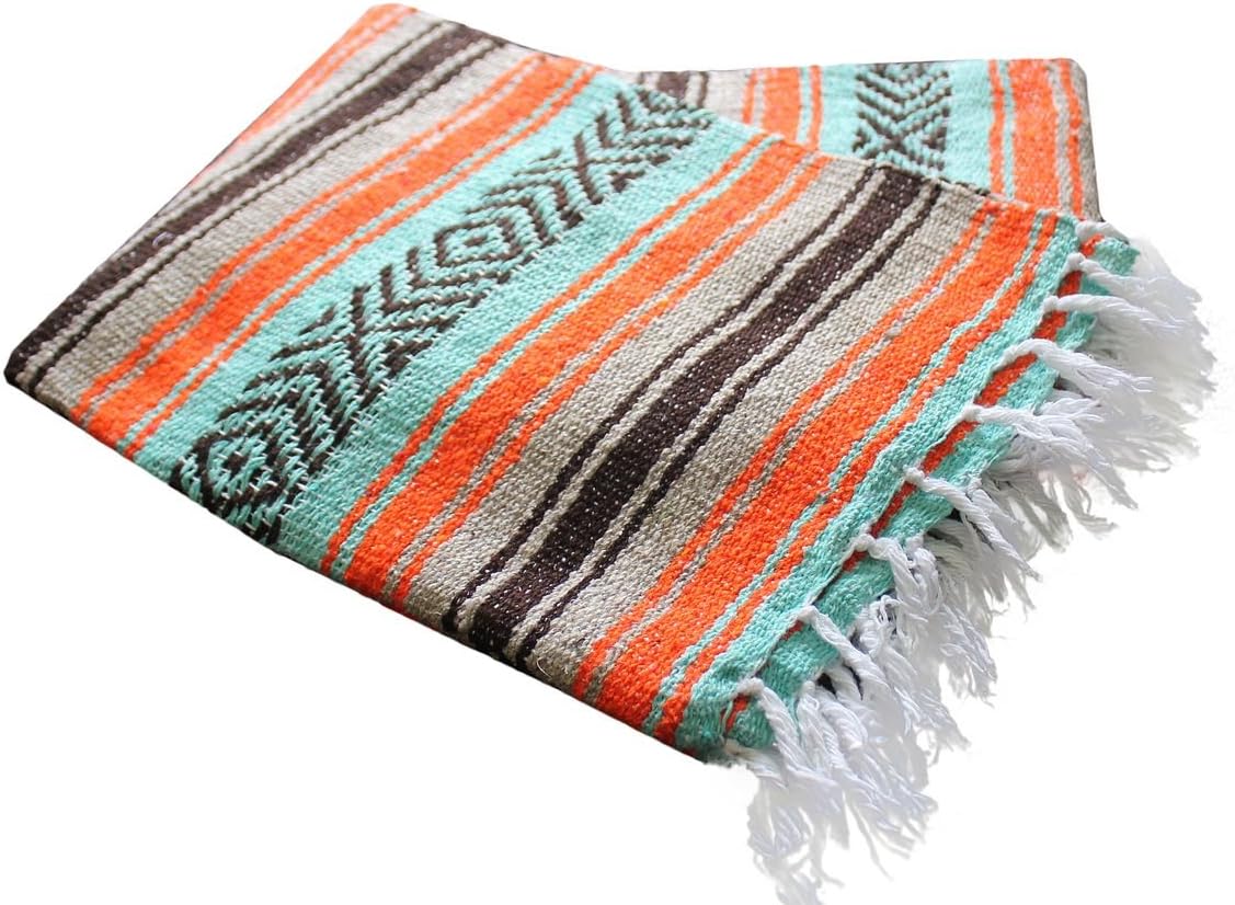Authentic Del Mex Large Mexican Blanket - Woven Falsa Throw (70"x50") for Beach, Yoga & Outdoor Decor - Pink/Tan