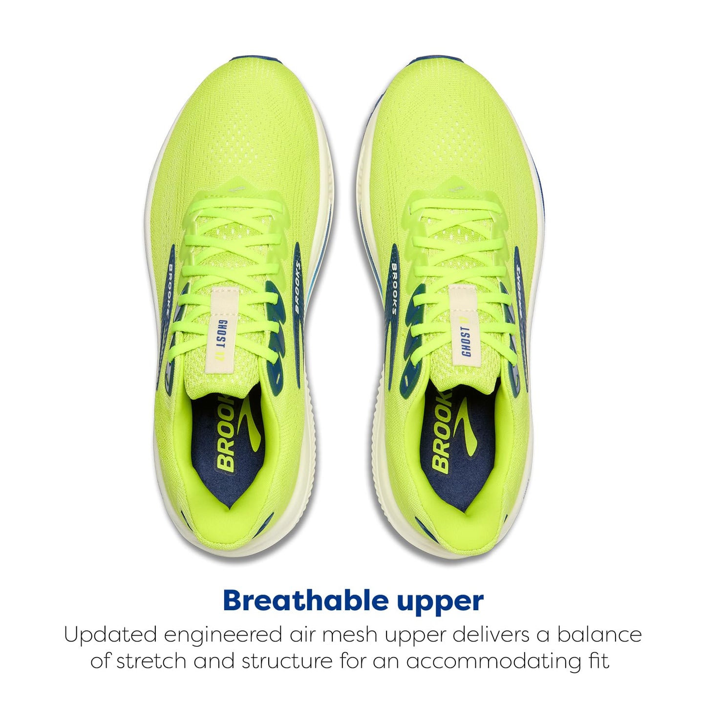 Brooks Men’s Ghost 17 Neutral Running Shoe - Acid Lime/Navy/White - 12 Medium