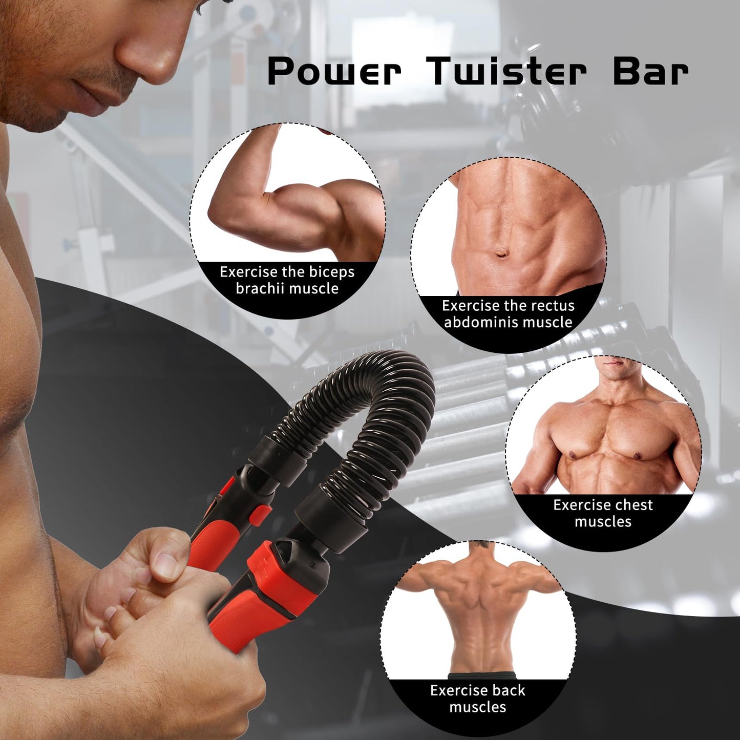 Adjustable Power Twister Bar - Upper Body Expander Equipment for Arm Chest, Spring Shoulder Forearm Bicep Strength Exercise Workout Training 66-110lb