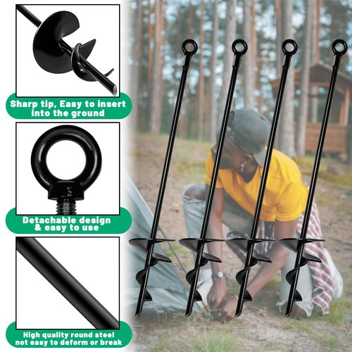 Ground Anchor Kit 4 Pack,18" Ground Anchors Heavy Duty for High Winds,Spiral Earth Anchor for Camping Tent,Shed,Screw in Tent Stakes,Canopies,Car Ports,Securing Animals