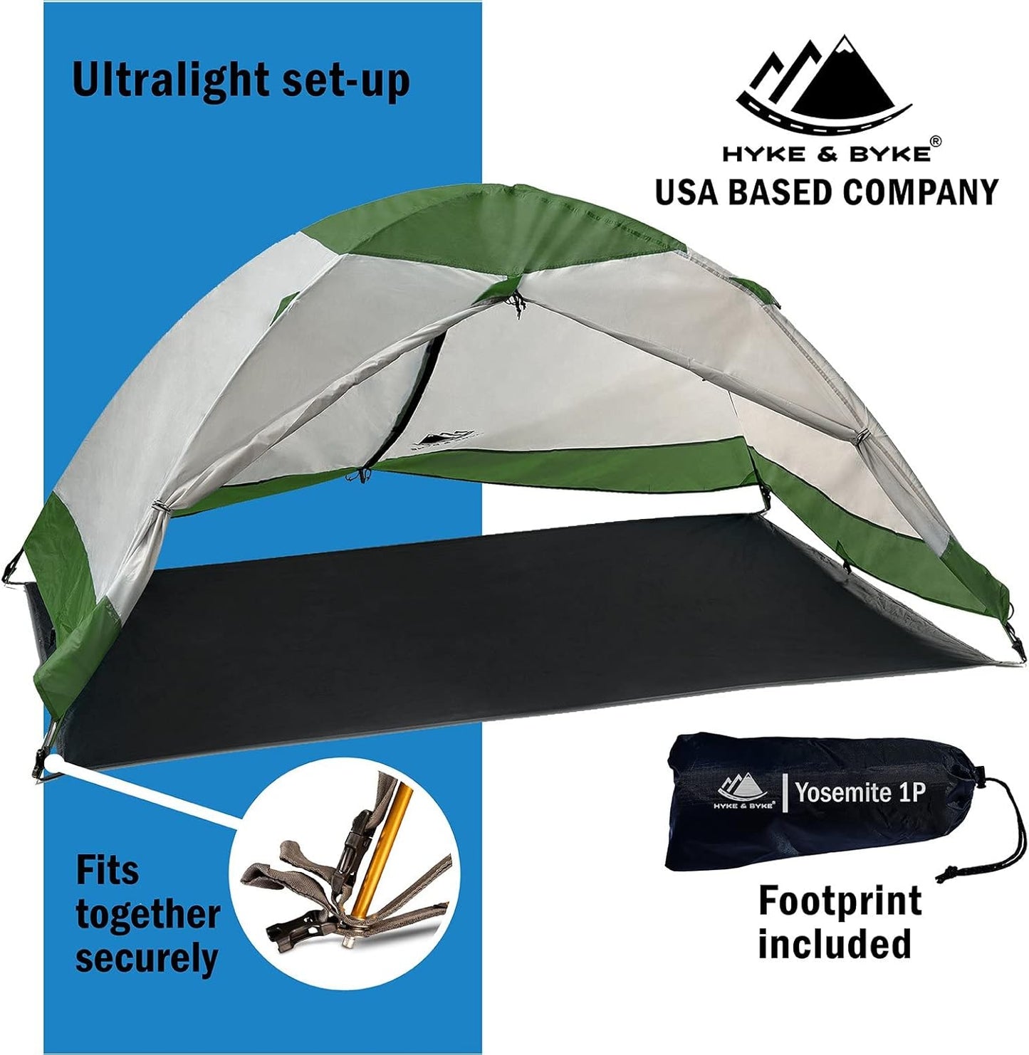 Hyke & Byke Yosemite Hiking & Backpacking Tent - 3 Season Ultralight, Waterproof Tent for Camping w/Rain Fly and Footprint - 2 Person - Lime Green