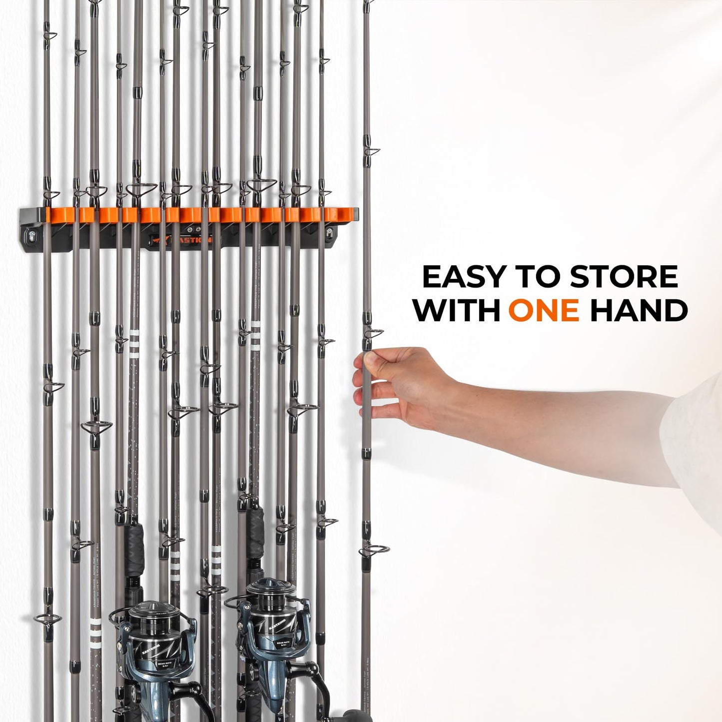 KastKing V15HD Heavy Duty Vertical Fishing Rod Holder – Wall Mounted Fishing Rod Rack, Store 15 Large Rods or Fishing Rod Combos in 18 Inches, Great Fishing Pole Holder and Rack, 1 Pack