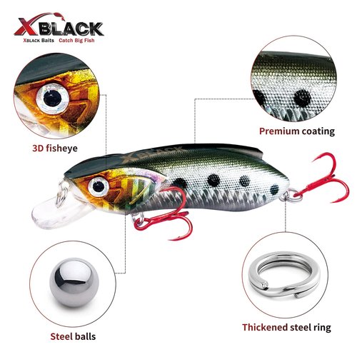 XBLACK Hard Fishing Lures Set 2.75''/0.56oz 5PCS Minnow Lures for Beginner Starter, XBLACK Baits, Catch Big Fish!