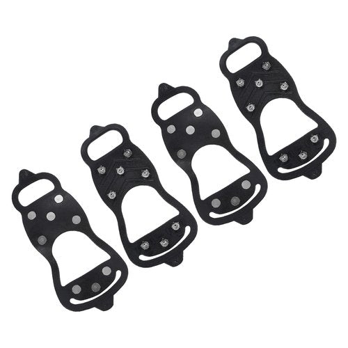 PATIKIL 9.4" Ice Cleats, 2 Pairs Snow Traction Cleat Anti Slip 8-Studs Silicone Crampons Gripper Spikes Claw for Shoes and Boots, Black