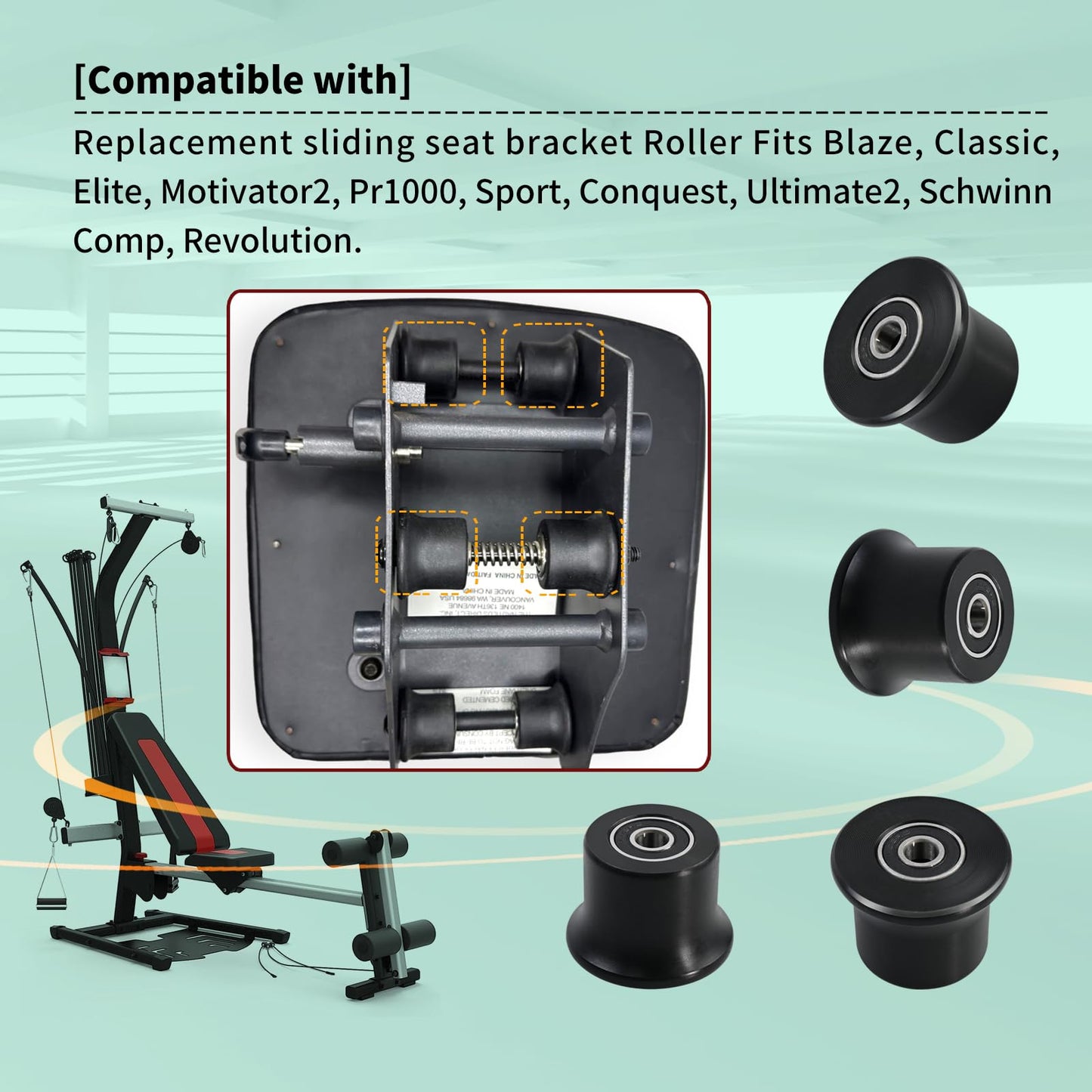 4 Rolling Seat Trolley Wheels,Sliding Seat Bracket Roller, Fit for Bowflex Home Gym Compatible Models Blaze, Classic, Elite, Motivator2, Pr1000, Sport, Conquest, Ultimate2, Schwinn Comp, Revolution