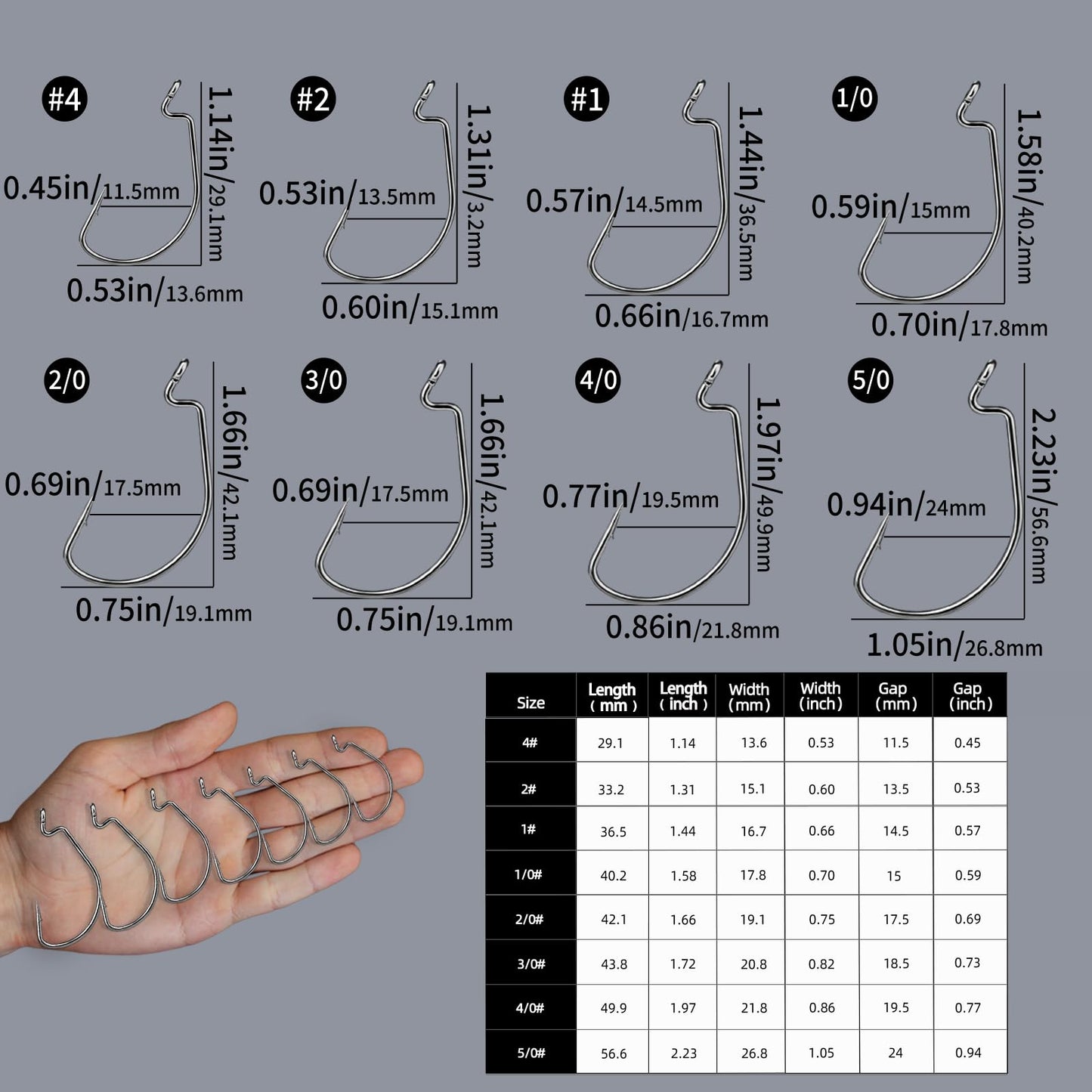 FishTrip EWG Hooks for Bass Fishing-50pcs Offset Worm Hook Texas Rig Hooks for Freshwater Saltwater Size 3/0