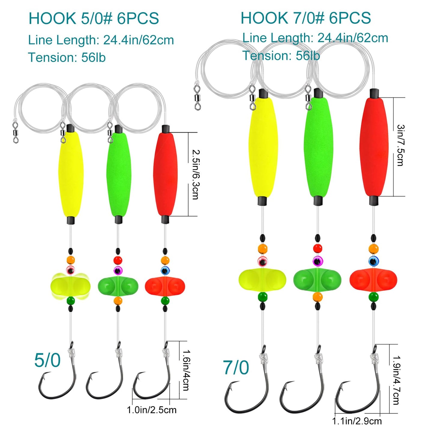 SIWRIOM Catfish Rigs Catfish Float Rigs 6PCS Catfishing (A-Double Rattle-7/0 Hook * 6PCS)