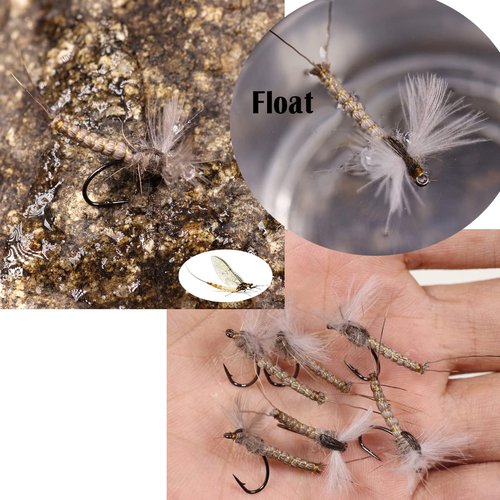 Fly Fishing White Winged Mayfly, Brown Dry Floating Flies, Surface Water Fishing Lures for Crappie Bluegill Panfish (9PCS #10#12#14)