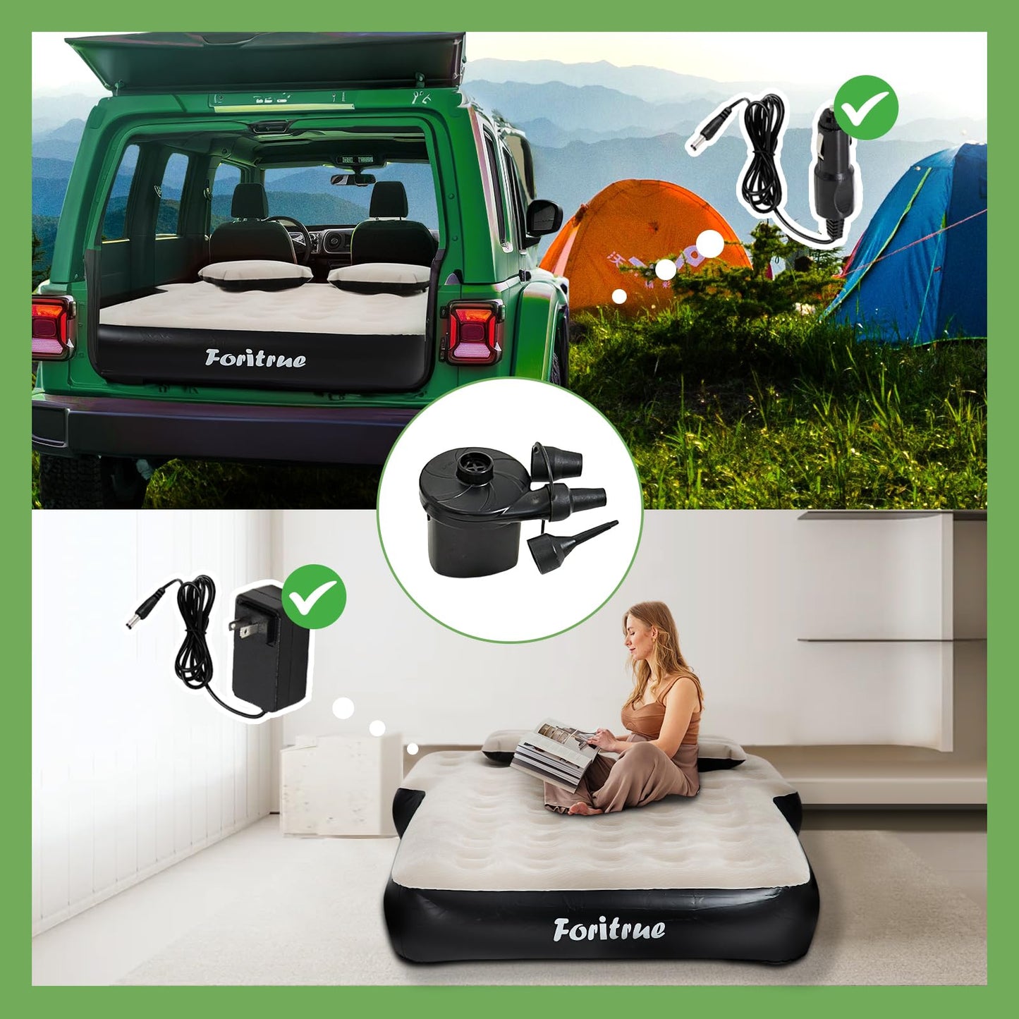 FORITRUE Durable Thickened 300D Oxford Car Camping Mattress, 6inch SUV Air Mattress, Car Air Mattress for Camping with External Pump Pillows Carry Bag Grey