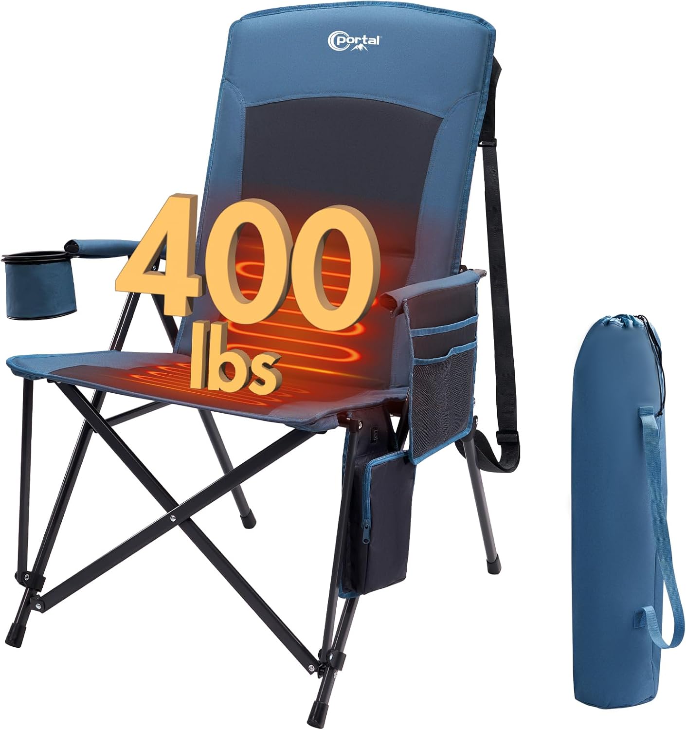 PORTAL Oversized Folding Camping Chair High Back Portable Lawn Chairs for Adults Outdoor Sports with Hard Armrest Cup Holder，Supports 400LBS Black