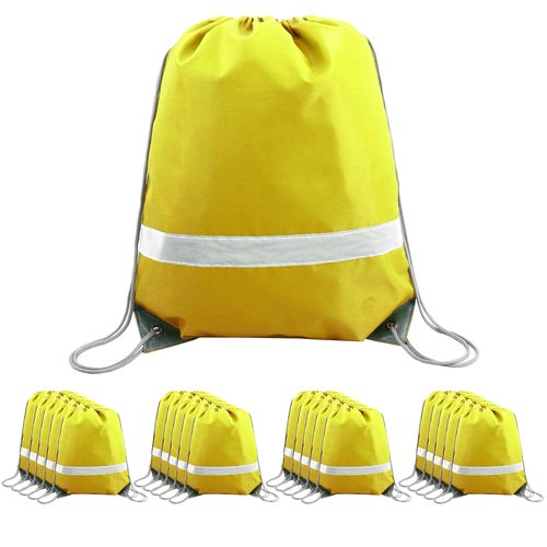 BeeGreen Reflective Drawstring Bags 20 Packs Yellow Large Drawstring Bags Backpack for Gym Sports Trip with Reflective Strip Cinch Sack DIY for Women Men Cinch Bags For Team