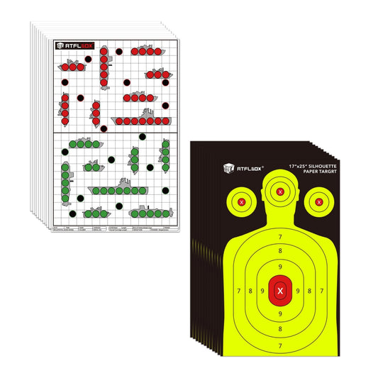 Atflbox 25 Pack 17X25 inch Silhouette Paper Target and 25 Pack 17X25 inch Battle Shooting Range Paper Target