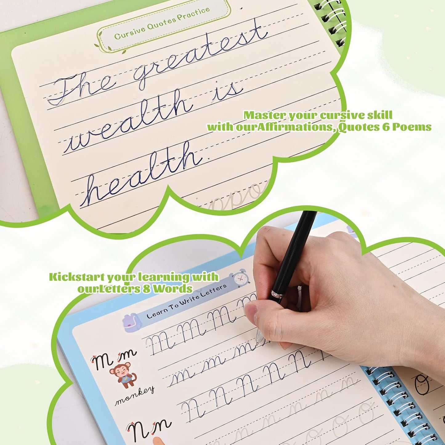 AALGO Grooved Cursive Handwriting Workbook,Magic Grooved Writing Practice Cursive for Children and Beginners,Learn Cursive Handwriting With Letters,Words and Sentences