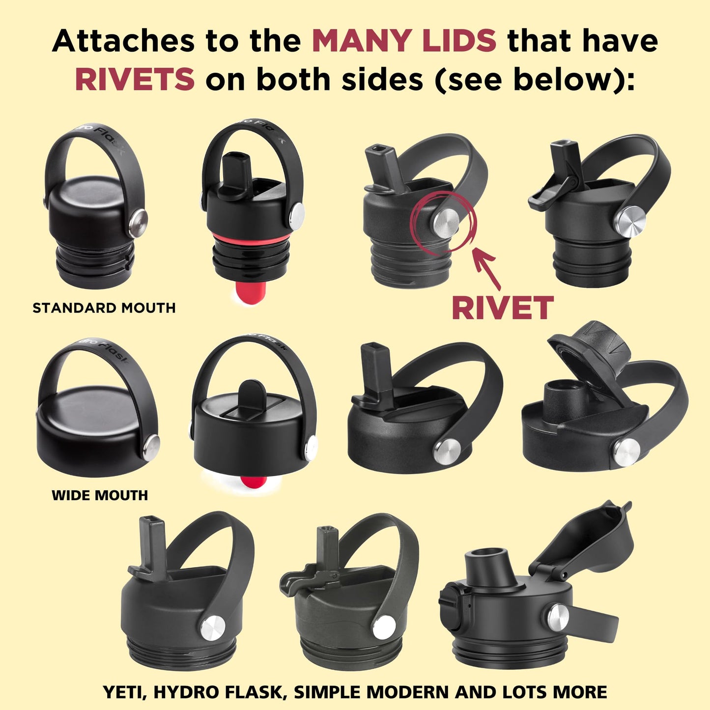 Gearproz Handle for Hydro Flask Water Bottle Lids, Paracord Clip-on Handle Accessory with Shoulder Strap