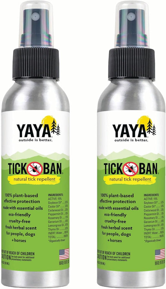 Yaya Organics Tick Ban | Extra Strength Tick Repellent Made with Essential Oils and All Natural, DEET Free Ingredients | Proven Effective, Safe for Adults, Kids and Dogs | 4 Ounce 2 Pack