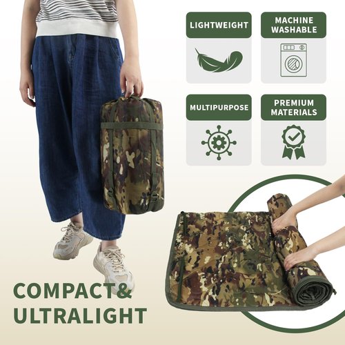 WINWAY Outdoor Down Camping Blanket Military Camping Sleeping Bag with Zipper,Packable Waterproof Lightweight Poncho Liner for Hiking,Travel, Stadium