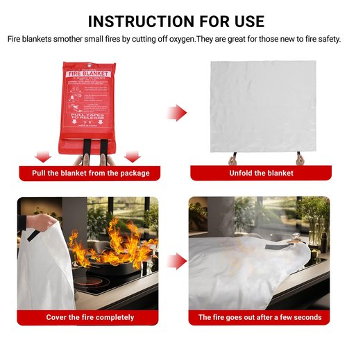 VitaPolaris Heavy-Duty Emergency Fire Blanket, 2 Pack – Fireproof Fiberglass Blanket for Kitchen, Home, Car, Grill, Fireplace, Camping, Heat Shield, Grease Fires, Emergency Fire Suppression