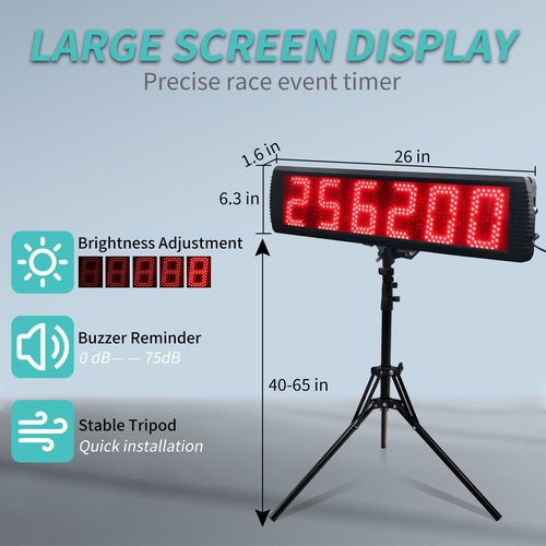 LUCKY TIME Race Clock with Tripod, LED Digital Display with Counter Function can up to 999999