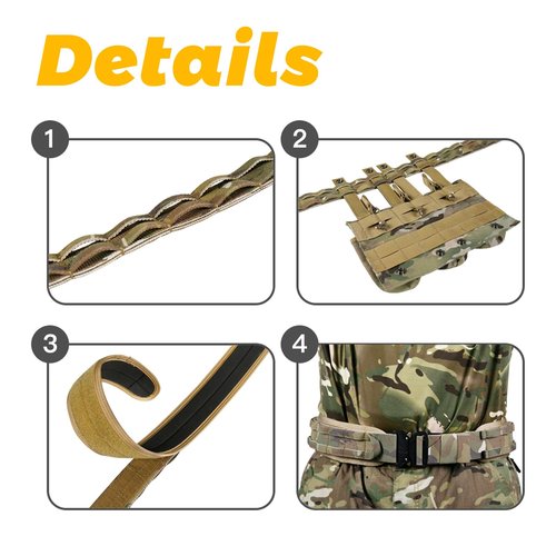 ULIONTAC 3 Layer Tactical Belt 1.75 inch - Quick Release Padded Molle System for Men 1000D Nylon Webbing Alloy Buckle Utility (CB,M)