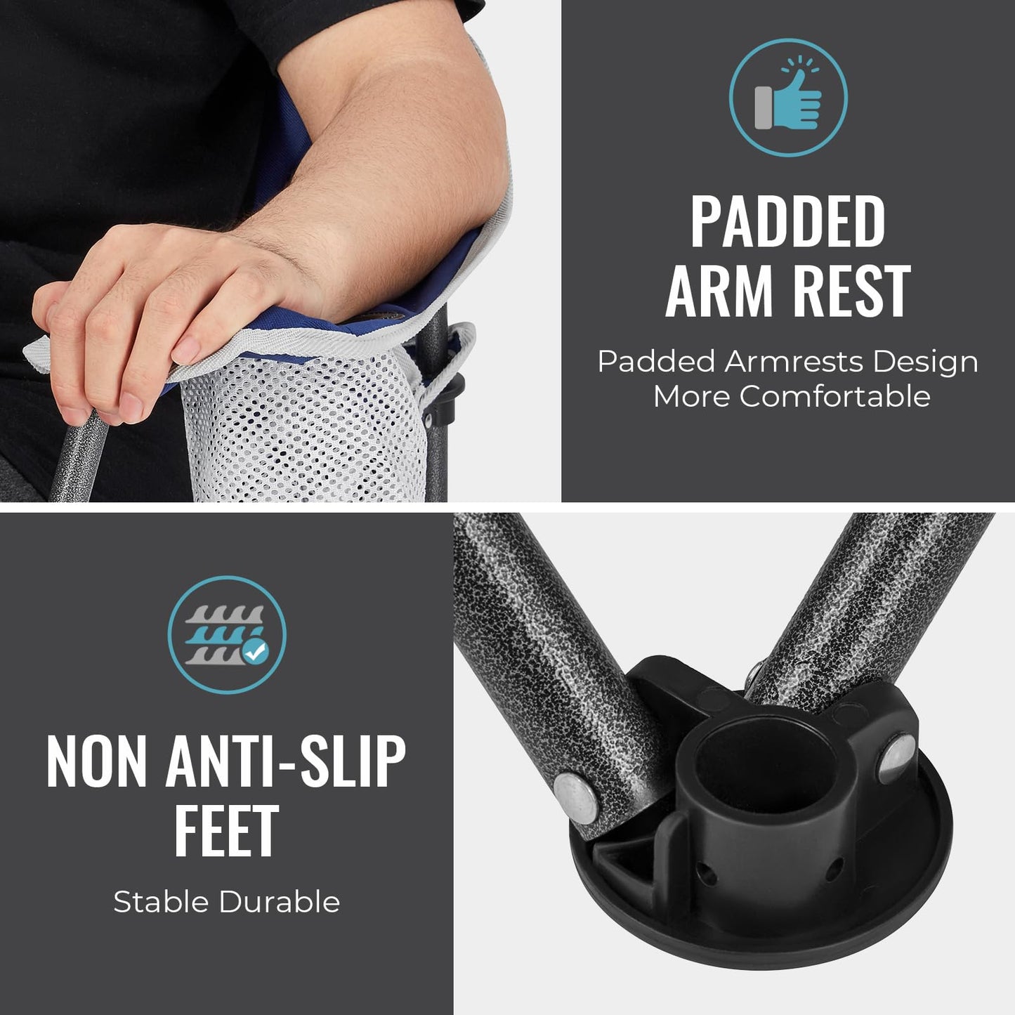 FUNDANGO Folding Camping Chair with Table, Portable Heavy Duty Outdoor Padded Chairs for Adults with Cup Holders for Lawn Beach Picnic Outside Travel (Blue)