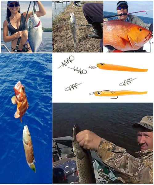 Hyamass 200Pcs 5Sizes Small Soft Lure Bait Spring Twist Lock Outdoor Fishing Crank Hook Centering Pin for Soft Lure Bait Worm Crank（11mm,14mm,18mm,22mm,26mm）