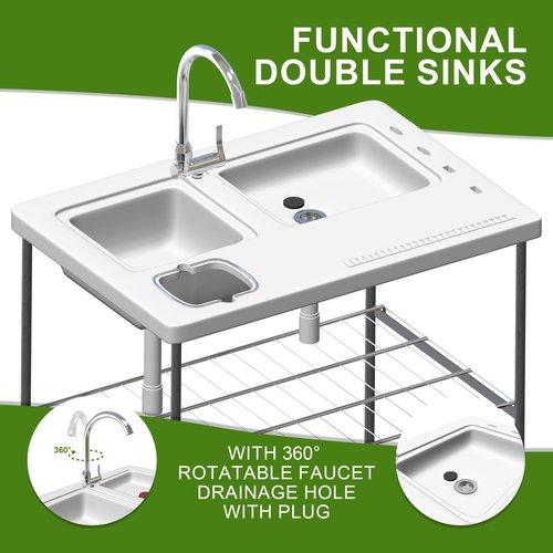 THUNDERBAY Portable Folding Fish Game Cleaning Camp Table Heavy Duty 40''Fillet Table with Double Sink and Faucet