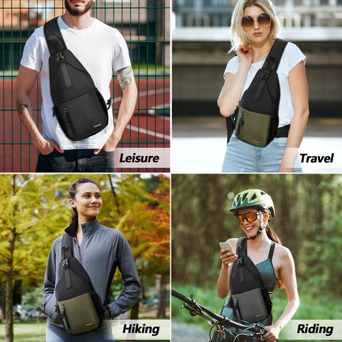Peicees Sling Bag Crossbody Backpack For Men Women Hiking Waterproof Travel Shoulder Bags For Man Daypack Lightweight (Black)