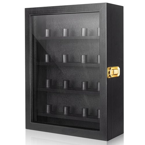 CollectHall Championship Ring Display Case, 16 Ring Posts, 10x12 Shadow Box, Baseball Ring Holder, Wall Mount, Black