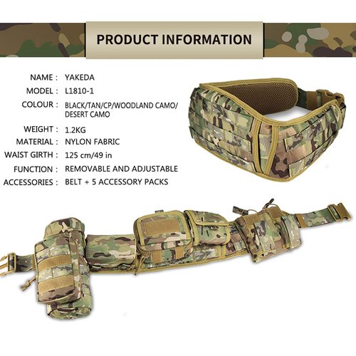 YAKEDA Tactical Battle Belt-Airsoft Belt Duty Belts Law Enforcement Utility Belt Police Belt Set 5 PCS (CP)