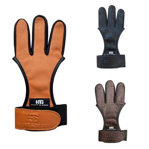 Hunt & Seek Cow Leather Thick Three Finger Archery Shooting Glove for Recurve & Compound Bow – Finger Tab Accessory (Windsor Tan, Medium)
