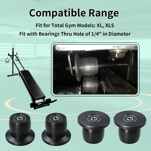 Vsttar Qty.4 Machined Wheels/Rollers Compatible with Total Gym Replacement, Fits Models XL, XLS, & Fit with Bearings Thru Hole of 1/4'' in Diameter, Black