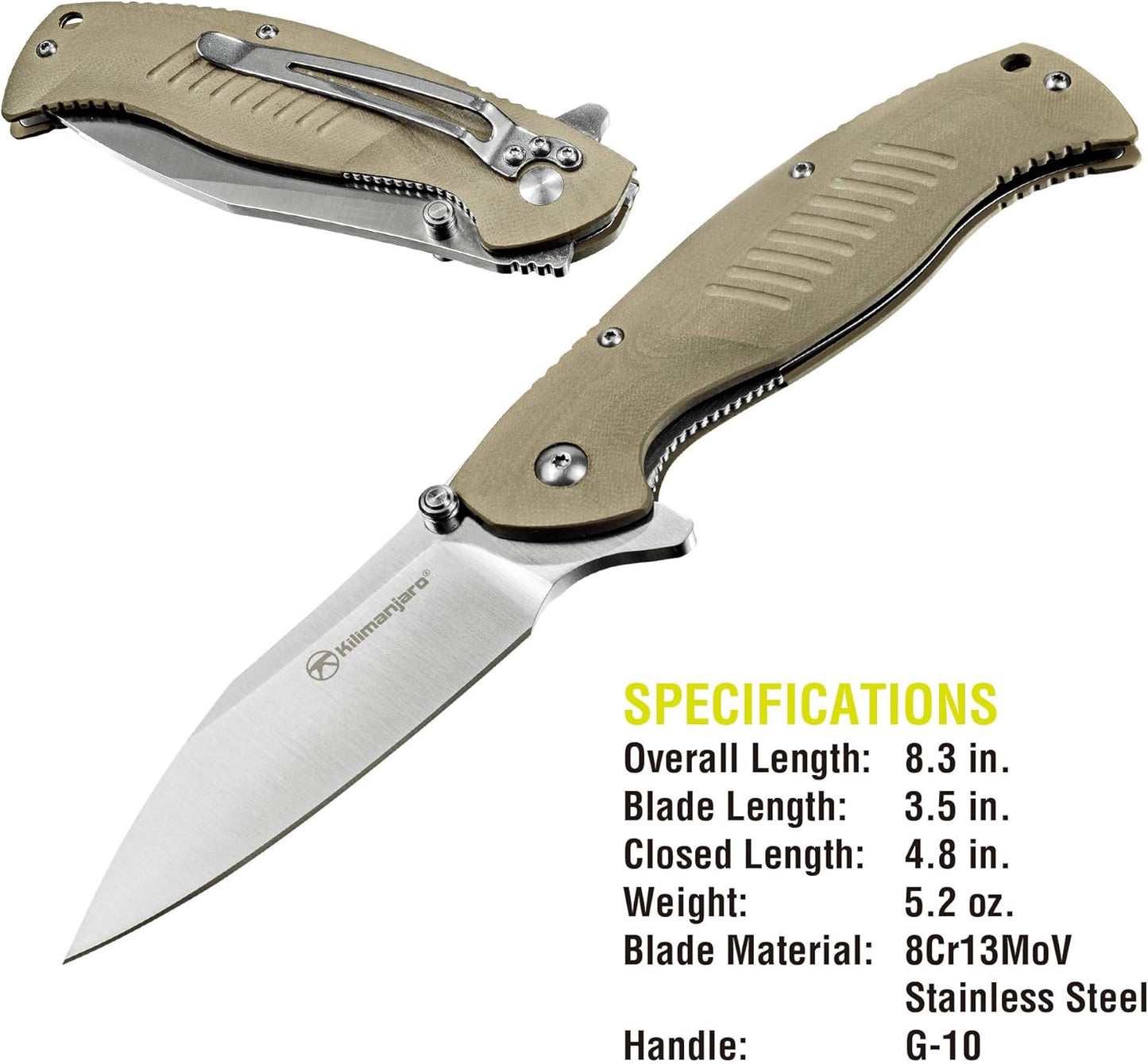 Kilimanjaro 910028 KJ910028 Fixed Blade,Hunting Knife,Outdoor,campingkitchen, One Size, Brown