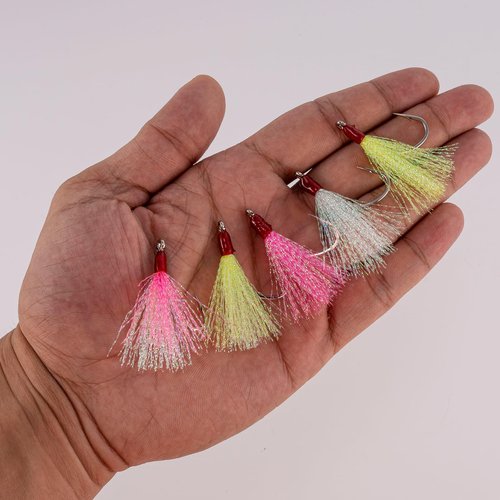 Dr.Fish 15 Pack Teaser Hooks 1/0 Striper Flounder Rig Hi-lo Rig Fishing Jig Replacement Single Fishing Hooks Mylar Flash Teasers for Saltwater & Freshwater Mixed
