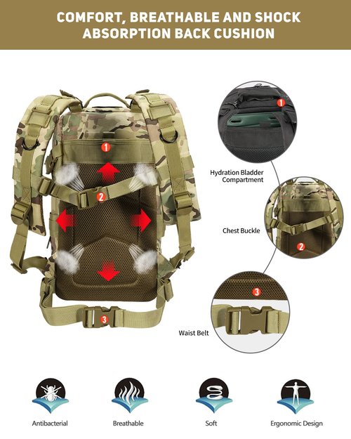 BOMTURN for Mens Tactical Backpack Military Backpacks 27L Small Army Survival Backpacks Small Waterproof Bug out Bag