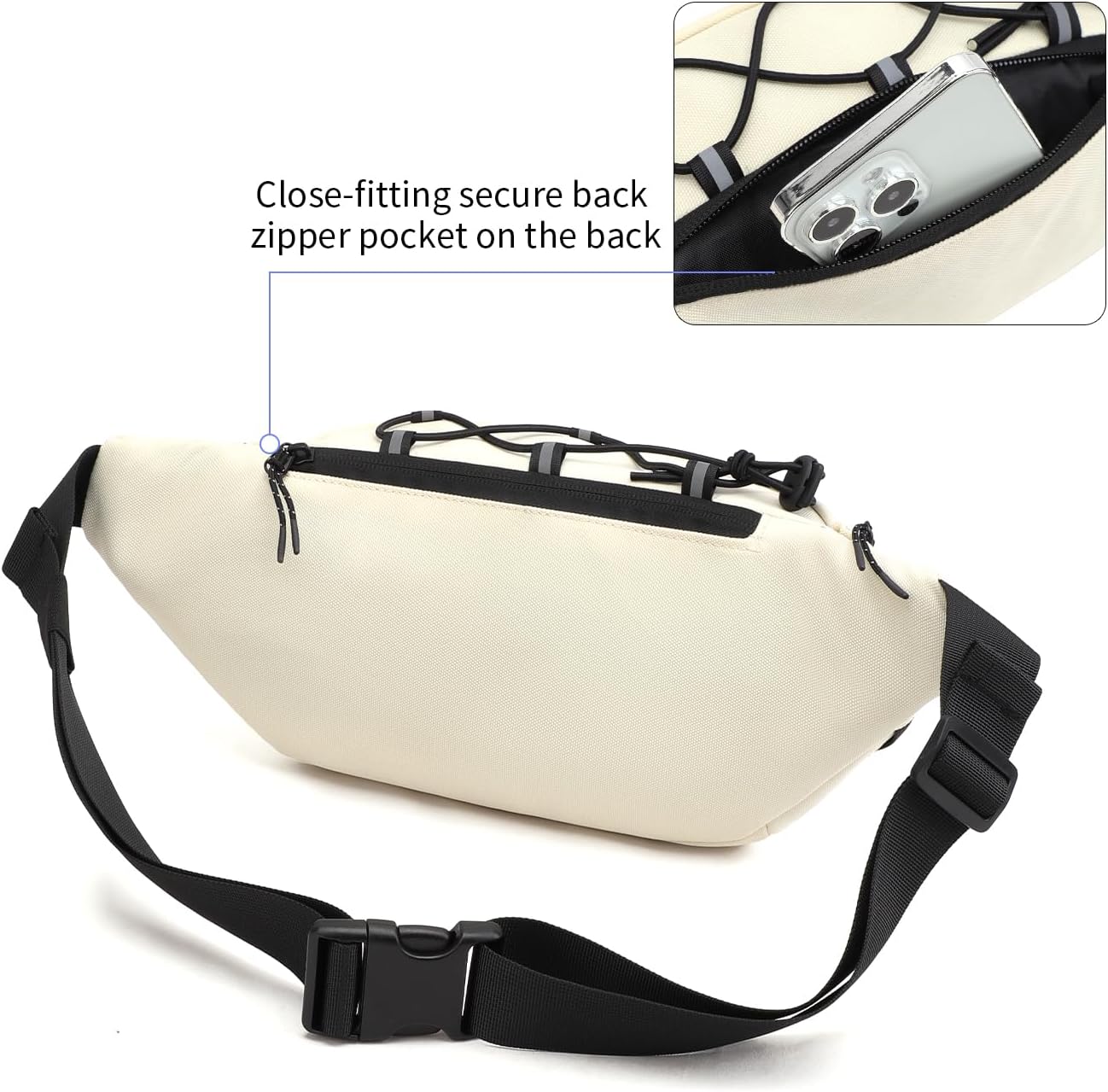 TINYAT Large Fanny Pack Travel Waist Bag Lightweight for Men&Women with Adjustable Strap T206 Blue
