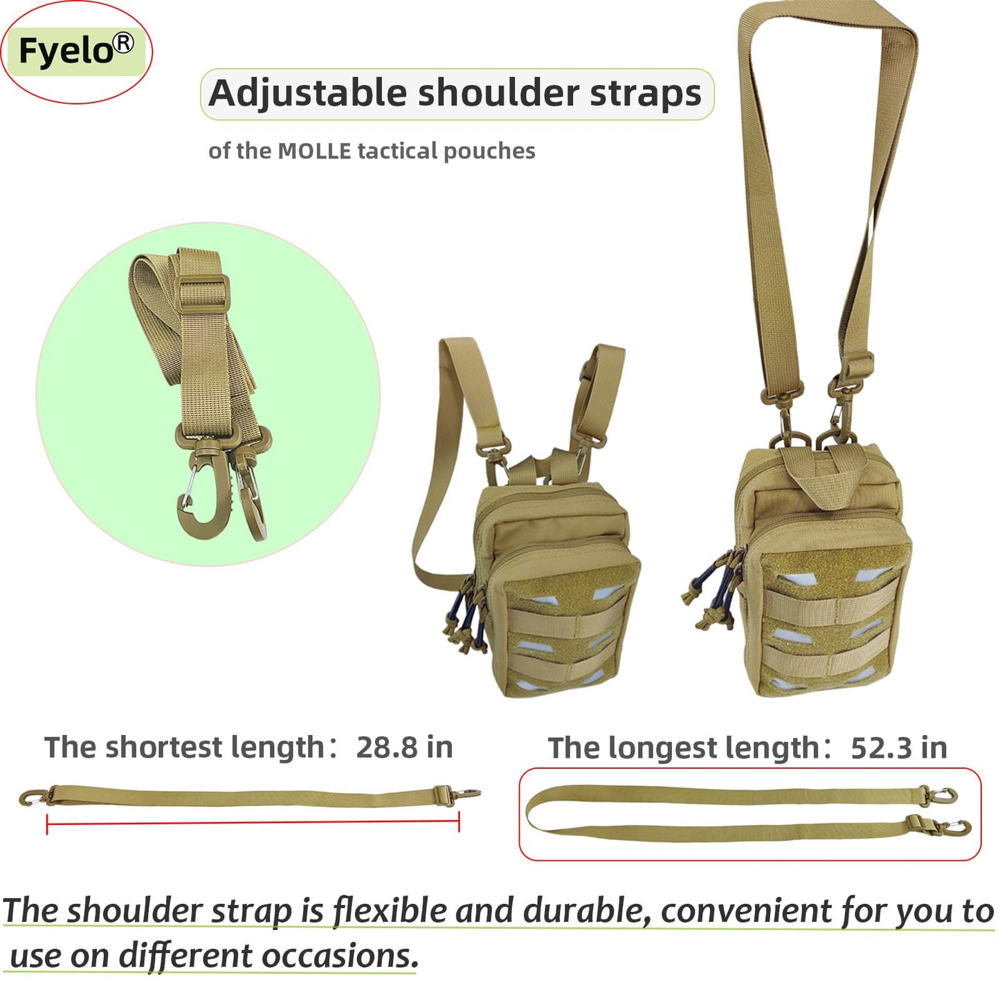 Fyelo Tactical Pouch Water-Resistant Molle Multi Functional EDC Tool Compact Bag with Strap Black/Brown/Green MOLLE Pouches (Black)