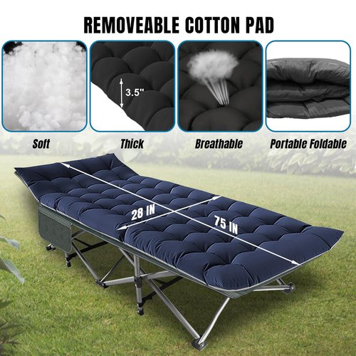 BIG RED Camping Cot, Folding Camping Cots for Adults Sleeping 1200D Double Layer Oxford Portable Folding Outdoor Cots for Camping W/Soft Pad Carry Bag for Home Office Nap Beach Travel