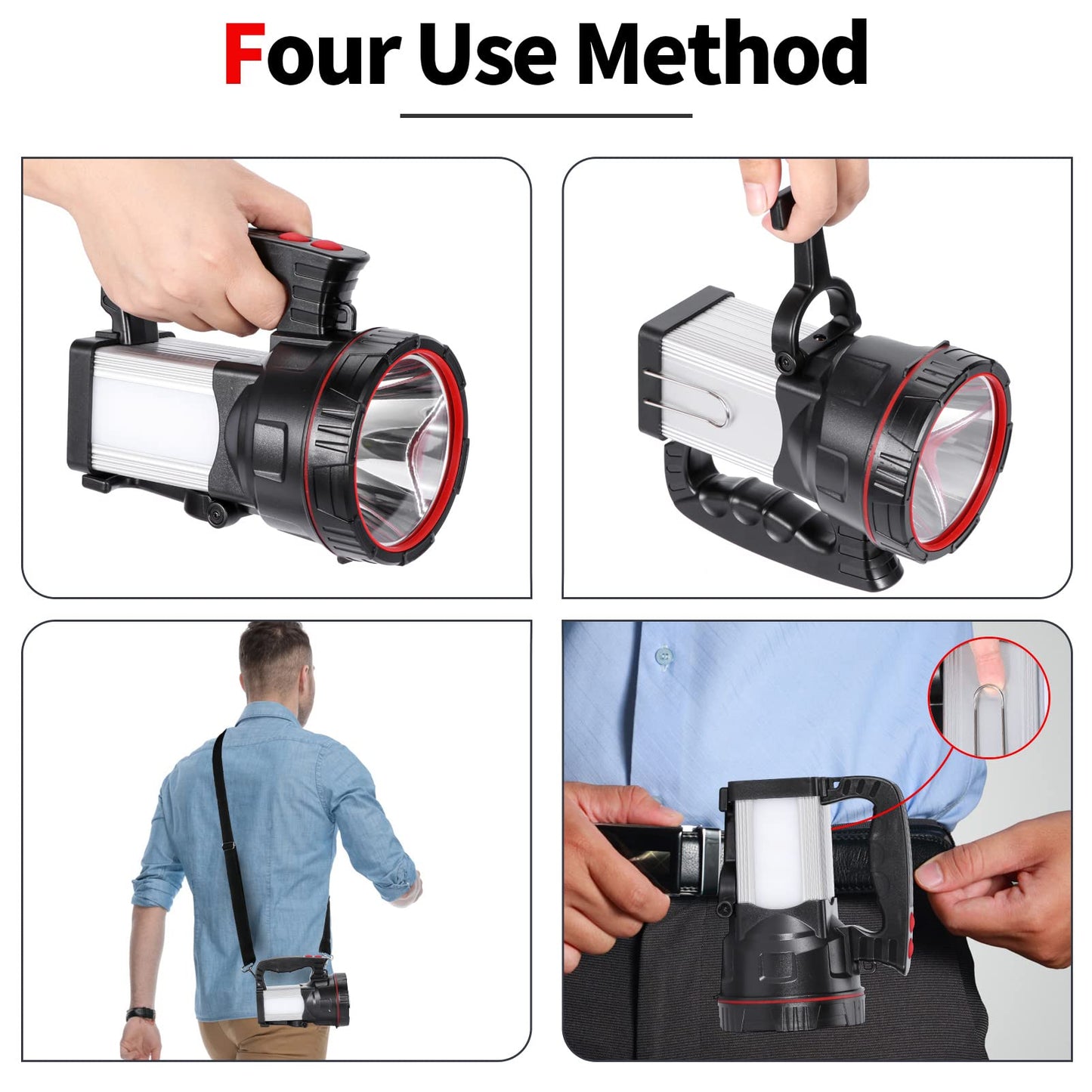 Vanvale Superbright LED Handheld Searchlight Tactical Waterproof Spotlight High Power Rechargeable Flashlights with Side Light USB Power Charger (Yellow Light)
