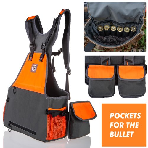 TKLoop Upland Hunting Vest - Adjustable Strap, Lightweight, with Game Pouch and Pockets for Pheasant & Bird Hunting - Grey