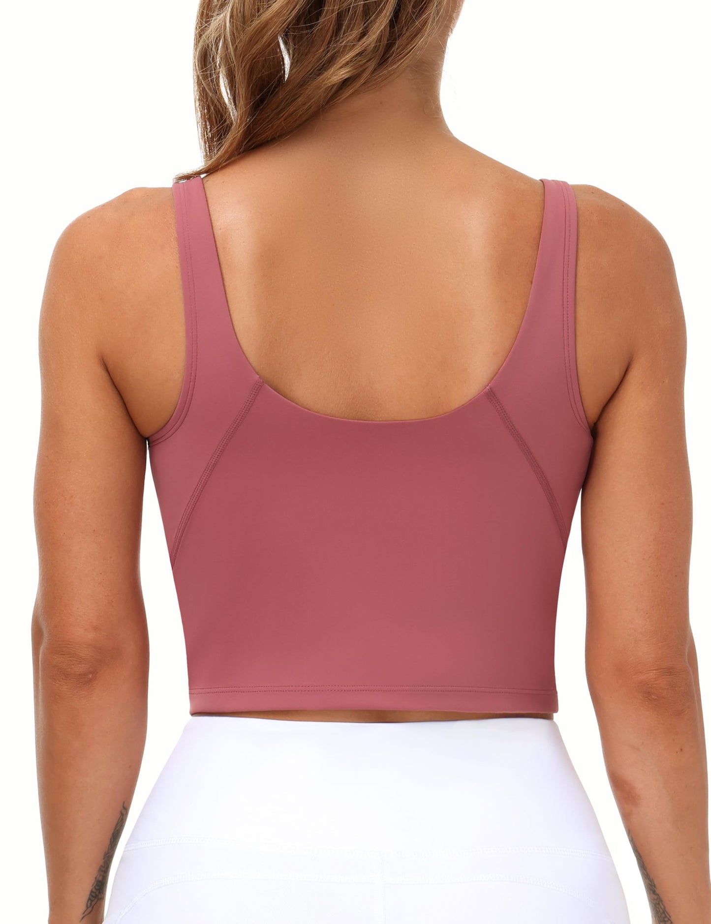Women’s Longline Sports Bra Wirefree Padded Medium Support Yoga Bras Gym Running Workout Tank Tops (Rose red, Medium, m)