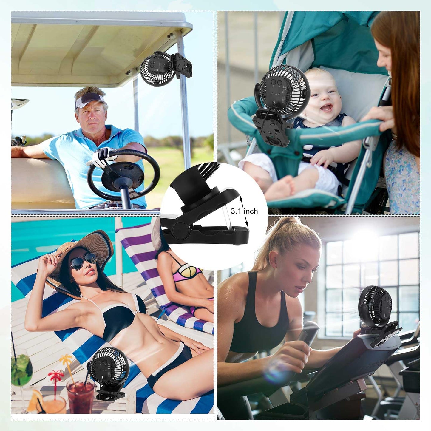 Glooglitter 2 Pcs Portable Camping Fan with LED Lantern and Hook, Rechargeable Portable Fan 3 Speeds Battery Powered Fan Clip on Fan for Bed 5000mah USB Small Desk Fan Tent Fan for Camping Car, Black