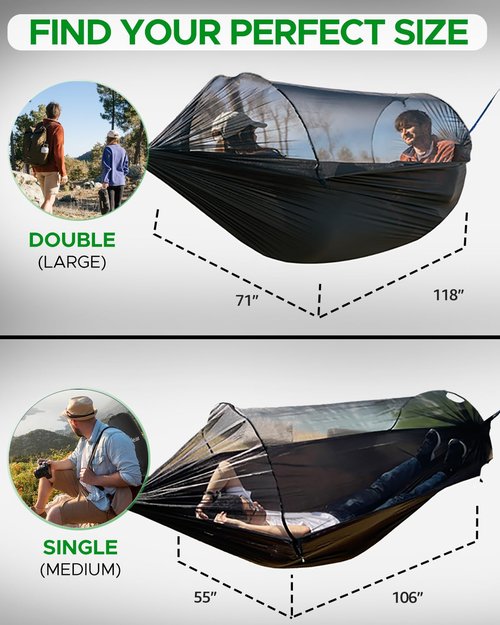 Sunyear Camping Hammock with Net - Double&Single Hammock with House-Like Net- Easy Setup & Pack, Lightweight & Portable, Perfect for Hiking, Backpacking, Outdoor Sleeping