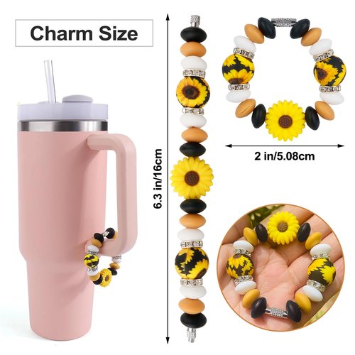Dannir Cup Charm Beaded Making Kit, Tumbler Accessories, Keychain, Handbags Decoration Charms, Silicone Crafts for Stanley Water Bottle Art Set, Yellow Daisy